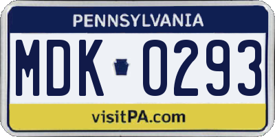 PA license plate MDK0293