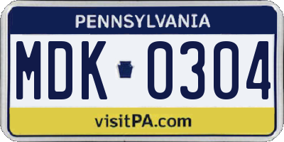PA license plate MDK0304