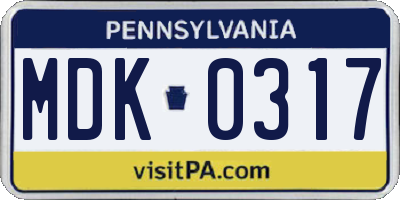 PA license plate MDK0317