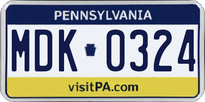 PA license plate MDK0324