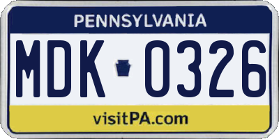 PA license plate MDK0326