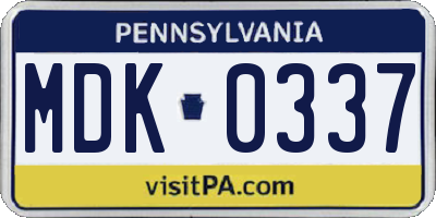 PA license plate MDK0337