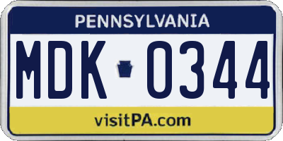 PA license plate MDK0344
