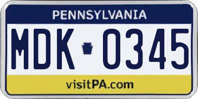 PA license plate MDK0345