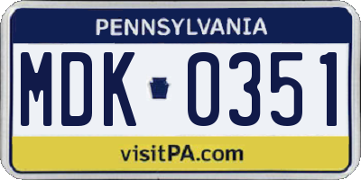 PA license plate MDK0351