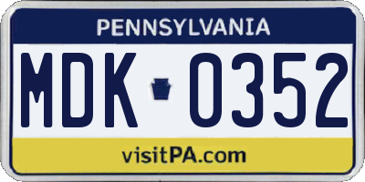 PA license plate MDK0352