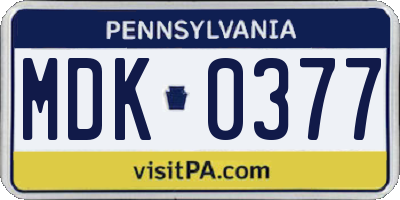 PA license plate MDK0377