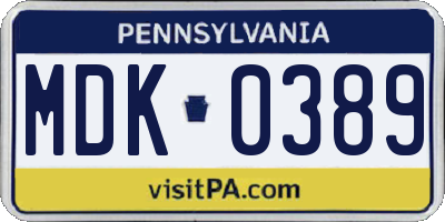 PA license plate MDK0389