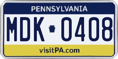 PA license plate MDK0408