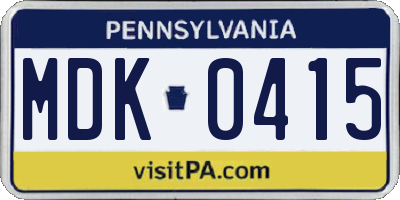 PA license plate MDK0415