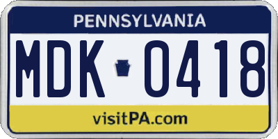 PA license plate MDK0418