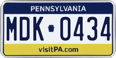 PA license plate MDK0434
