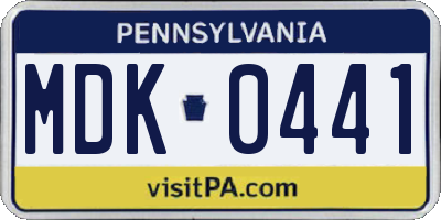 PA license plate MDK0441