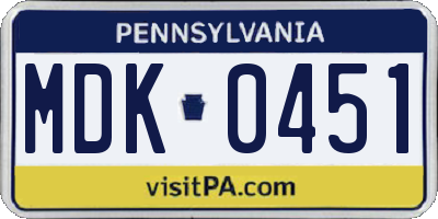 PA license plate MDK0451