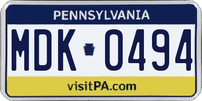 PA license plate MDK0494