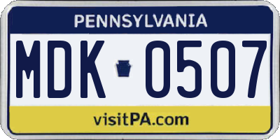 PA license plate MDK0507