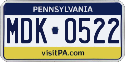PA license plate MDK0522
