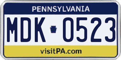PA license plate MDK0523