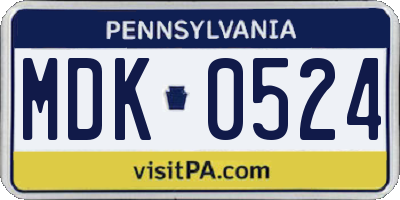 PA license plate MDK0524