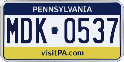 PA license plate MDK0537