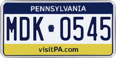 PA license plate MDK0545