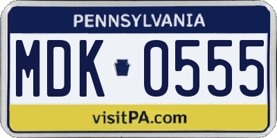 PA license plate MDK0555