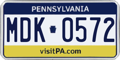 PA license plate MDK0572