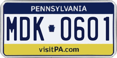 PA license plate MDK0601