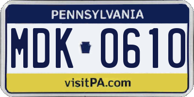 PA license plate MDK0610