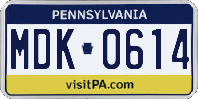 PA license plate MDK0614