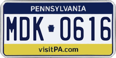 PA license plate MDK0616