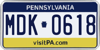 PA license plate MDK0618