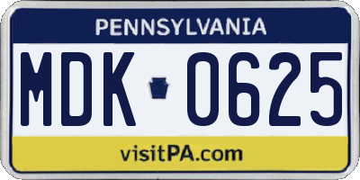 PA license plate MDK0625