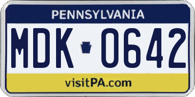PA license plate MDK0642
