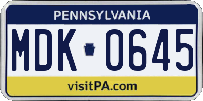 PA license plate MDK0645