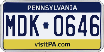 PA license plate MDK0646