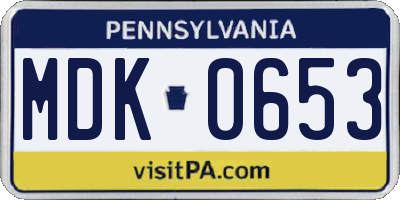 PA license plate MDK0653