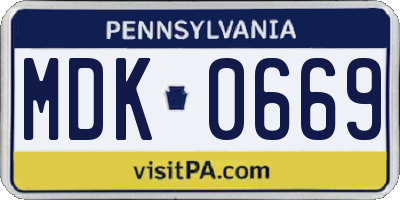 PA license plate MDK0669