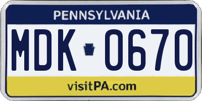 PA license plate MDK0670