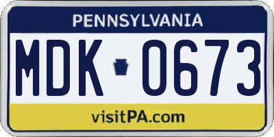 PA license plate MDK0673