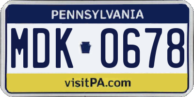 PA license plate MDK0678