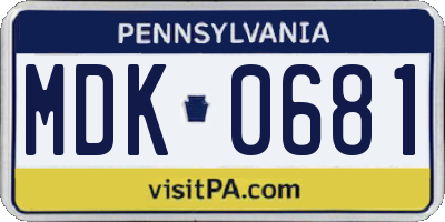 PA license plate MDK0681