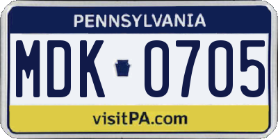 PA license plate MDK0705