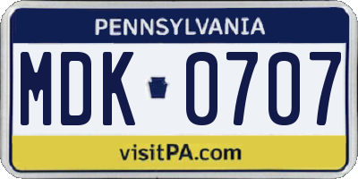 PA license plate MDK0707