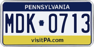 PA license plate MDK0713
