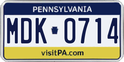 PA license plate MDK0714