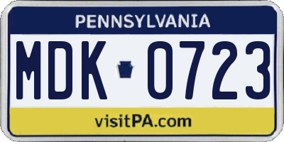 PA license plate MDK0723