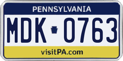 PA license plate MDK0763