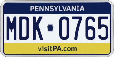 PA license plate MDK0765