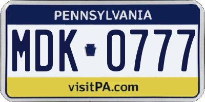 PA license plate MDK0777